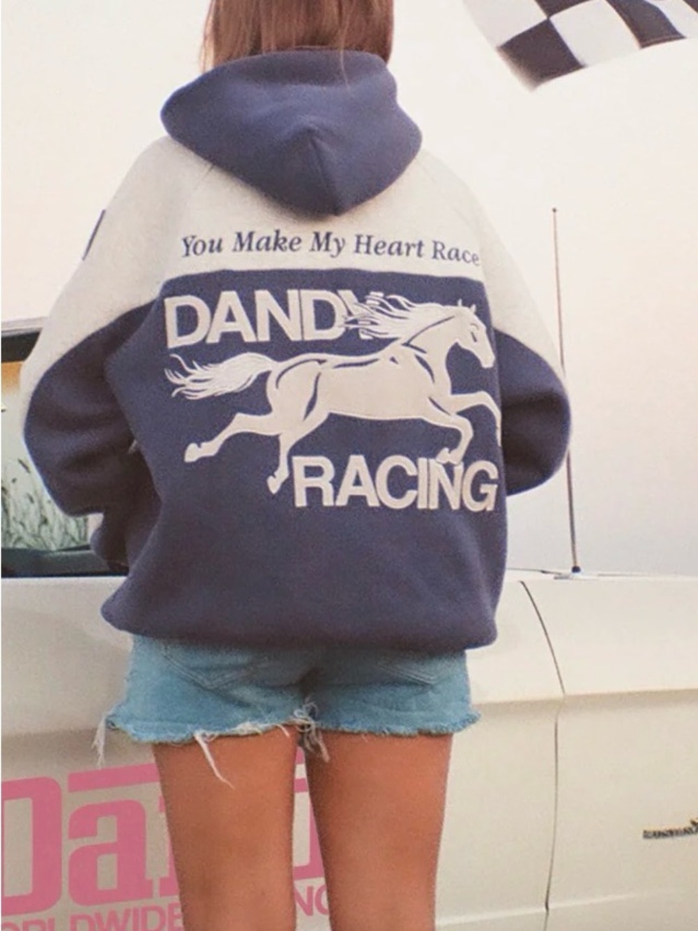 DANDY Navy and White Hooded Sweatshirt